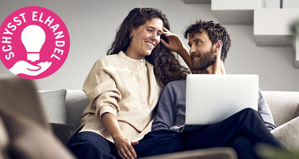 Man and women in the sofa in front of computer